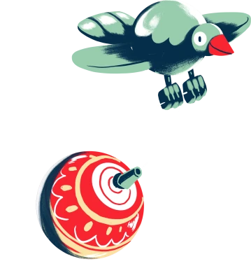 Illustration eines Vogels welcher eine Weihnachtskugel mit dem Schnabel trägt