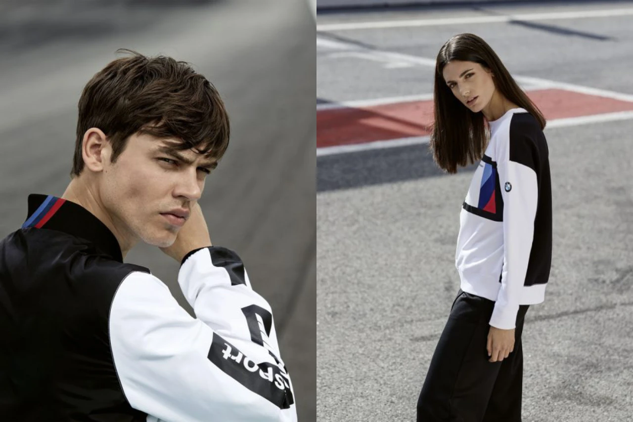 Collage von zwei Models, beide tragen BMW M Merchandise