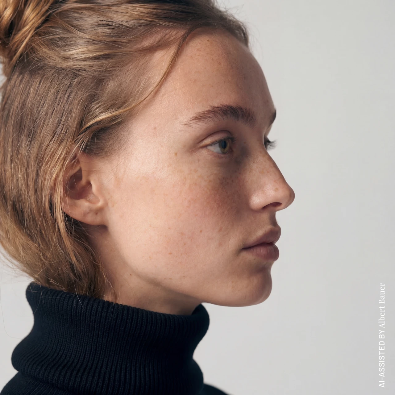 Ein weibliches AI Model im Seitenprofil