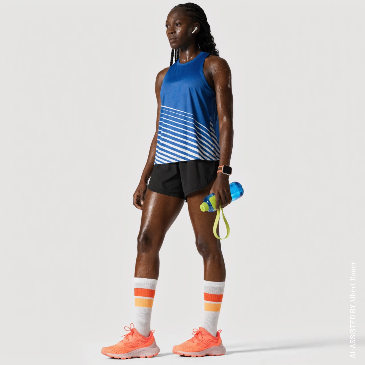 Ein weibliches AI Model frontal ganzkörper im Sport Outfit