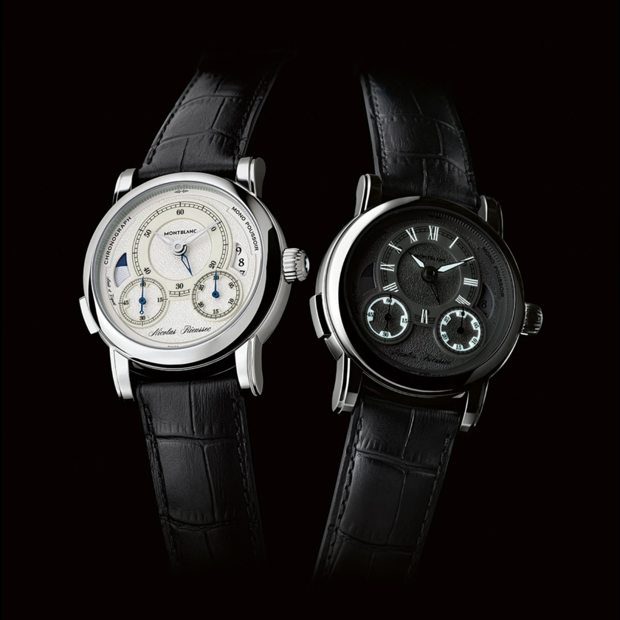Still-Inszenierung der Uhren von Montblanc. Rendering von zwei Montblanc Uhren