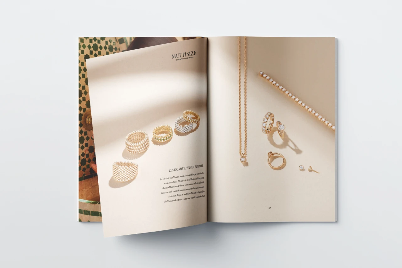 Der Wempe Juwelenkatalog zeigt die Vielfalt an Produktlinien und Produkten. Der Wempe Juwelenkatalog mit einem von Albert Bauer umgesetzen Visual