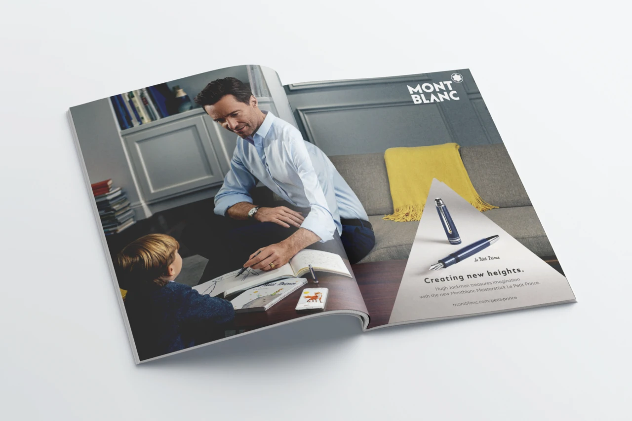 Mit Reconnect präsentierte Montblanc sein Universum - bestehend aus Abenteuer, Tradition, Leidenschaft und Qualität. CGI Rendering einer Montblanc Zeitschrift. Eine Montblanc Anzeige ist zu sehen.