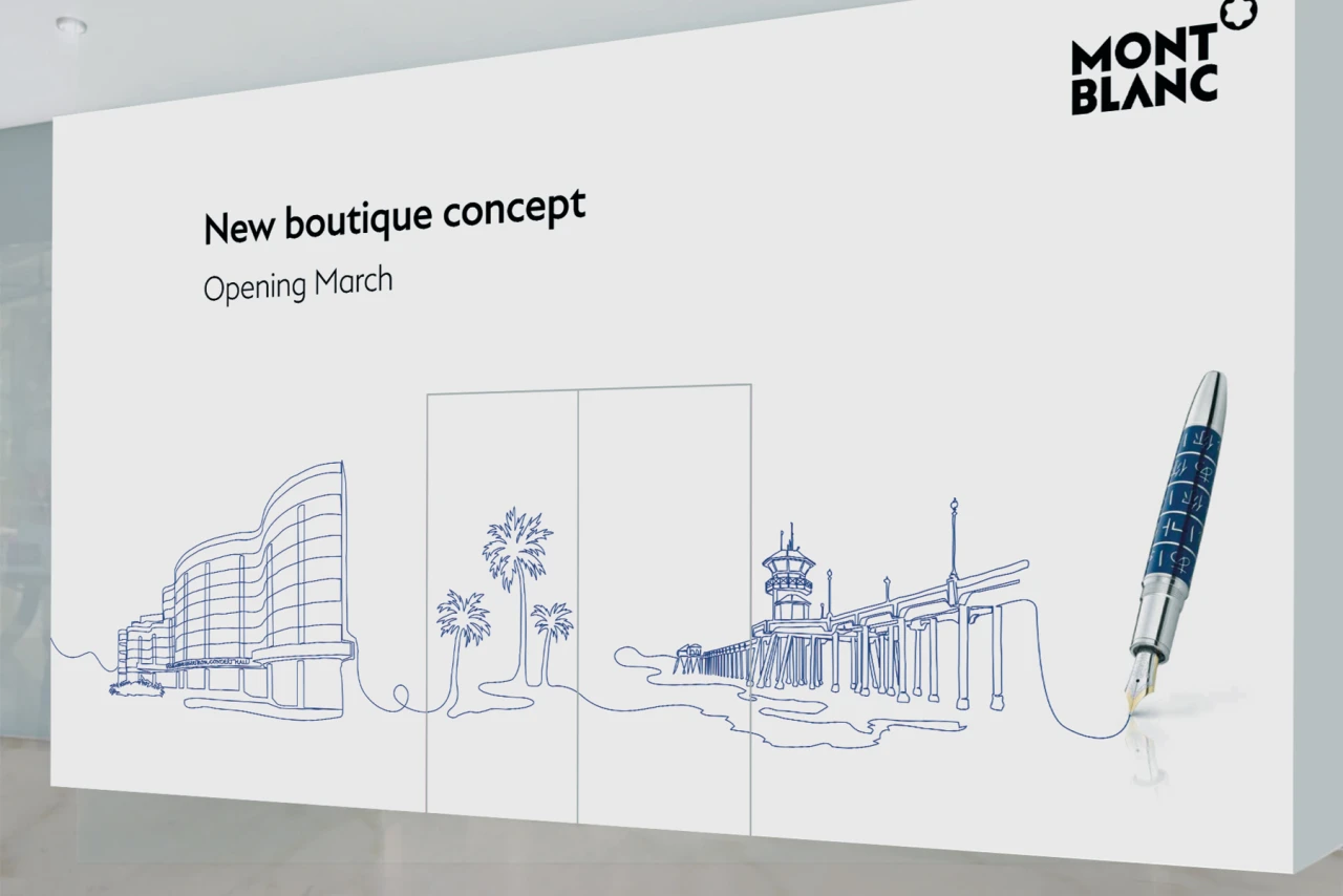 Auch vor Neueröffnung gilt es Branding zu zeigen. CGI Rendering einer Montblanc OOH Anzeige
