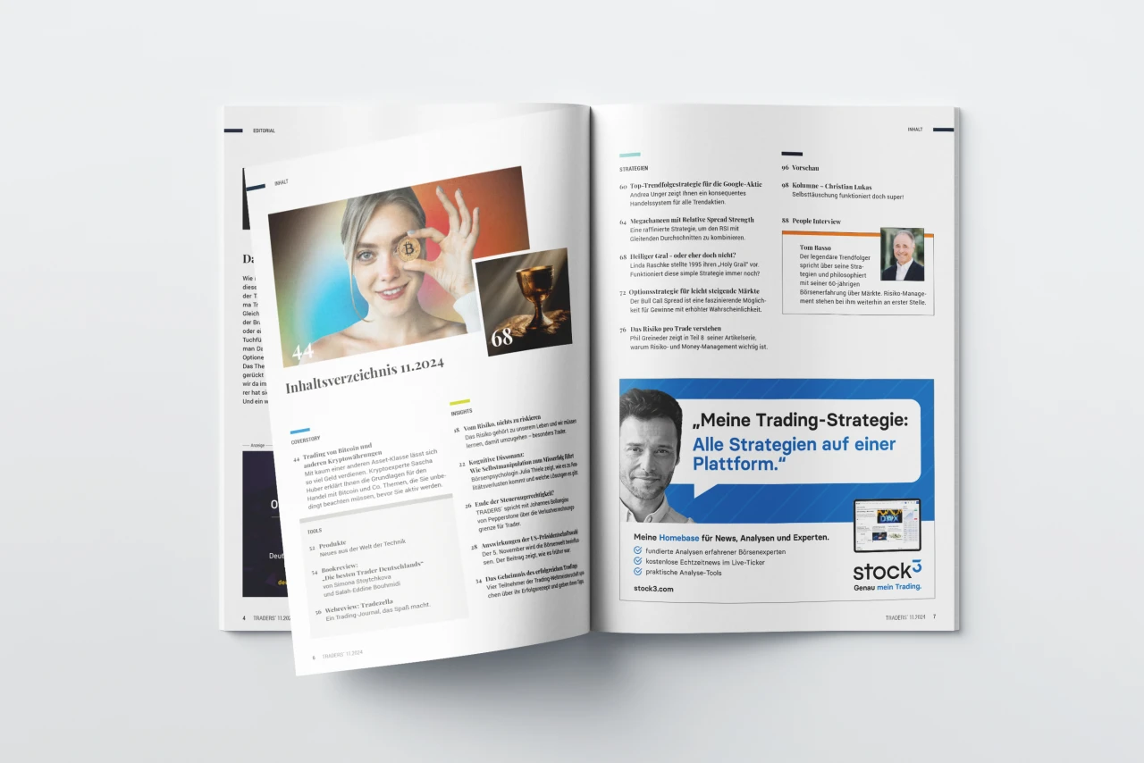 Halfpage-Ad im Zuge des Brand Relaunchs von stock3 stock3 Printanzeige in einem Fintech Magazin