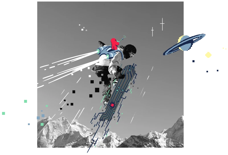 Snowboardfahrer springt in die Luft