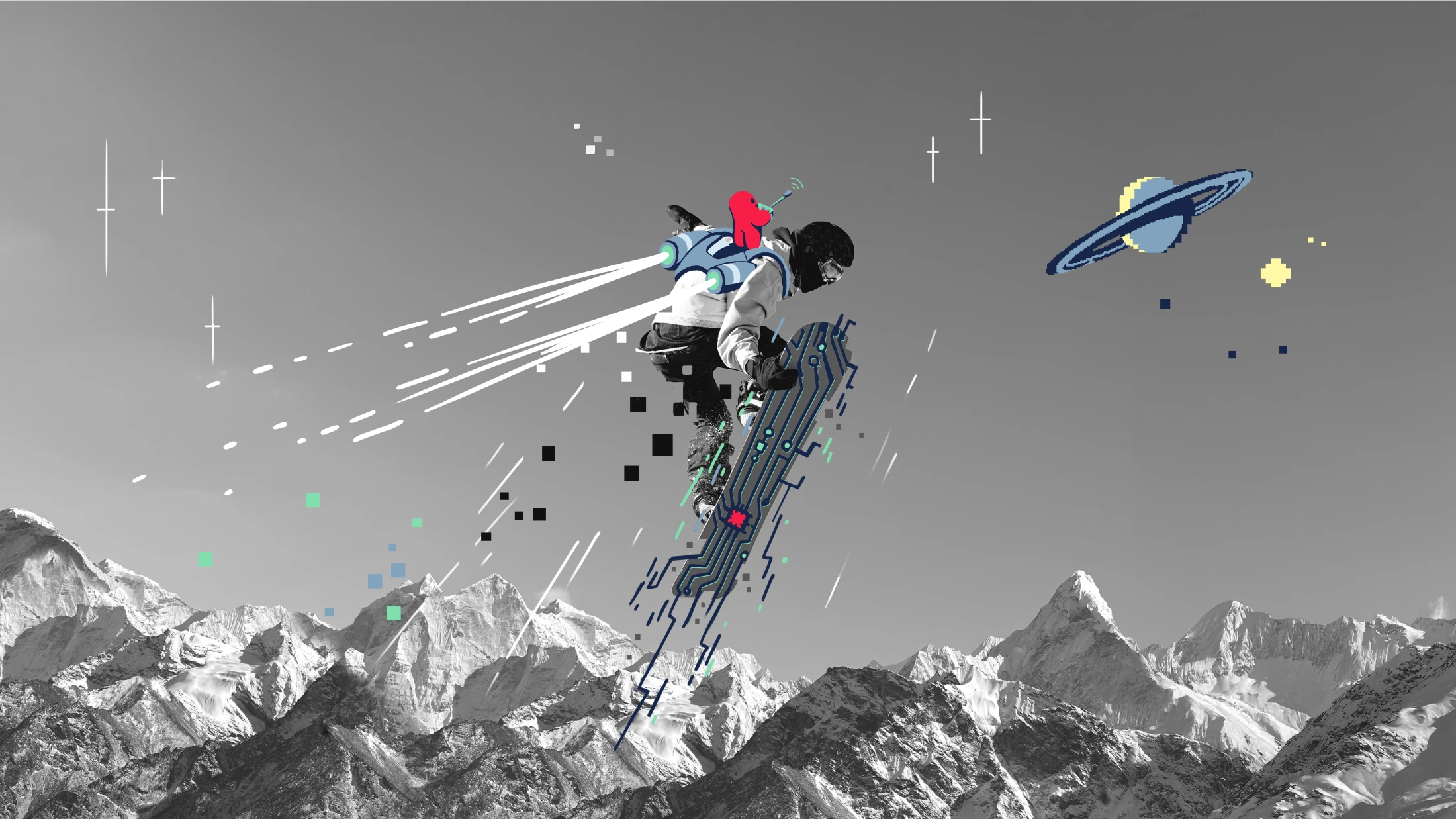 Illustration von einem Snowboarder 