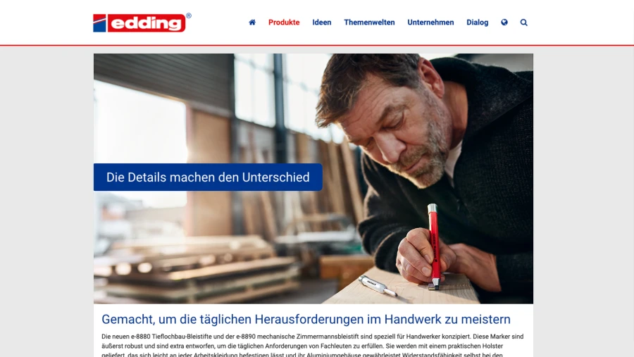 Screenshot der aktuellen edding Website 